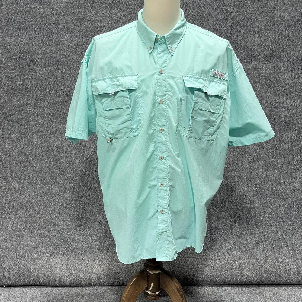 Columbia PFG Shirt Mens 2XL Green Short Sleeve Omni-Shade Fishing Vented
